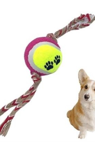 BUFFER® Renkli Halat Ve Tenis Toplu Yumaklı Köpek Çekiştirme Halat Oyuncağı